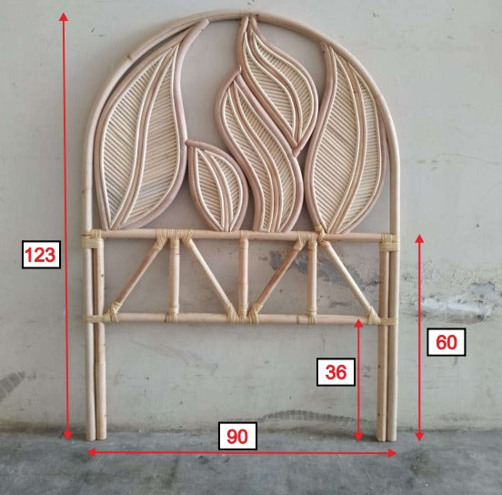 Rotan hoofdbord leaves eenpersoons bed