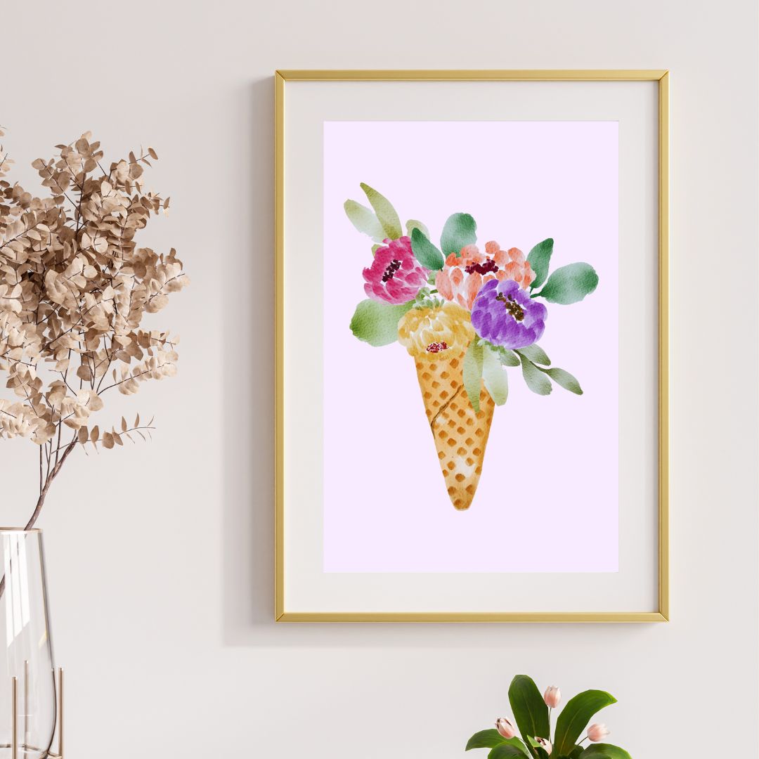 Flower Ice Cream - Bloemen Poster - Ijshoorn gevuld met bloemen - DIGITALE DOWNLOAD