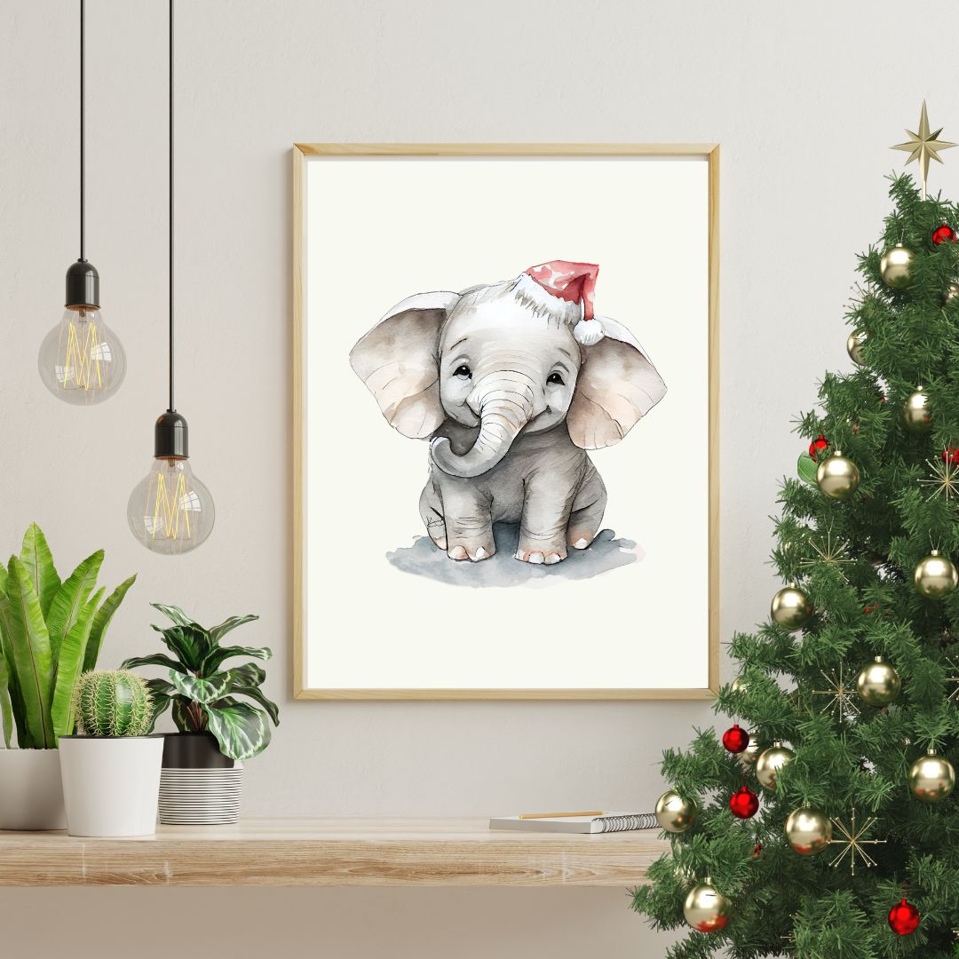 Baby Olifant - Kerstposter van schattig Kerst Olifantje - DIGITALE DOWNLOAD