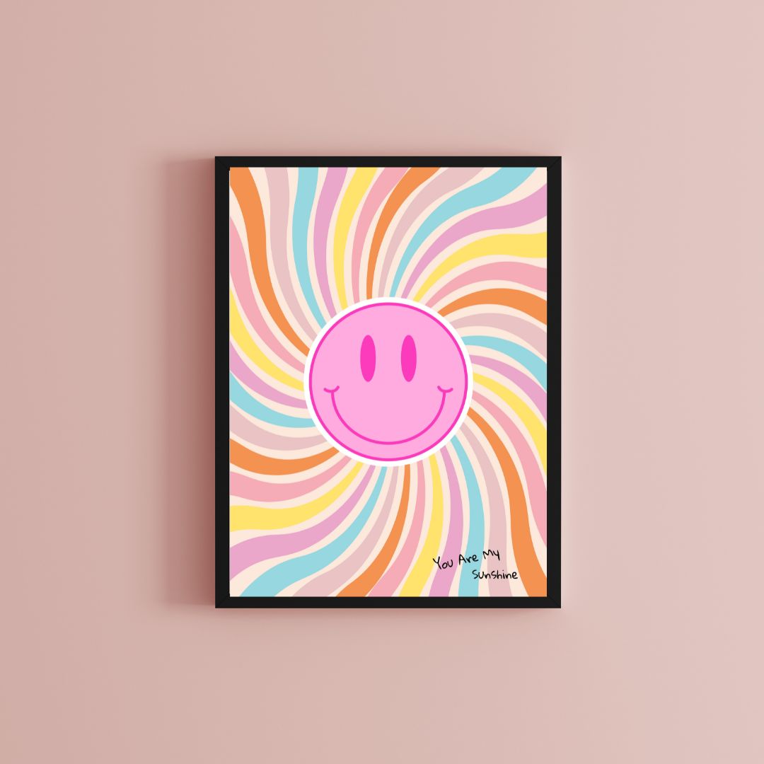 Happy Colours - Sunshine Poster - Roze Smiley - DIGITALE DOWNLOAD