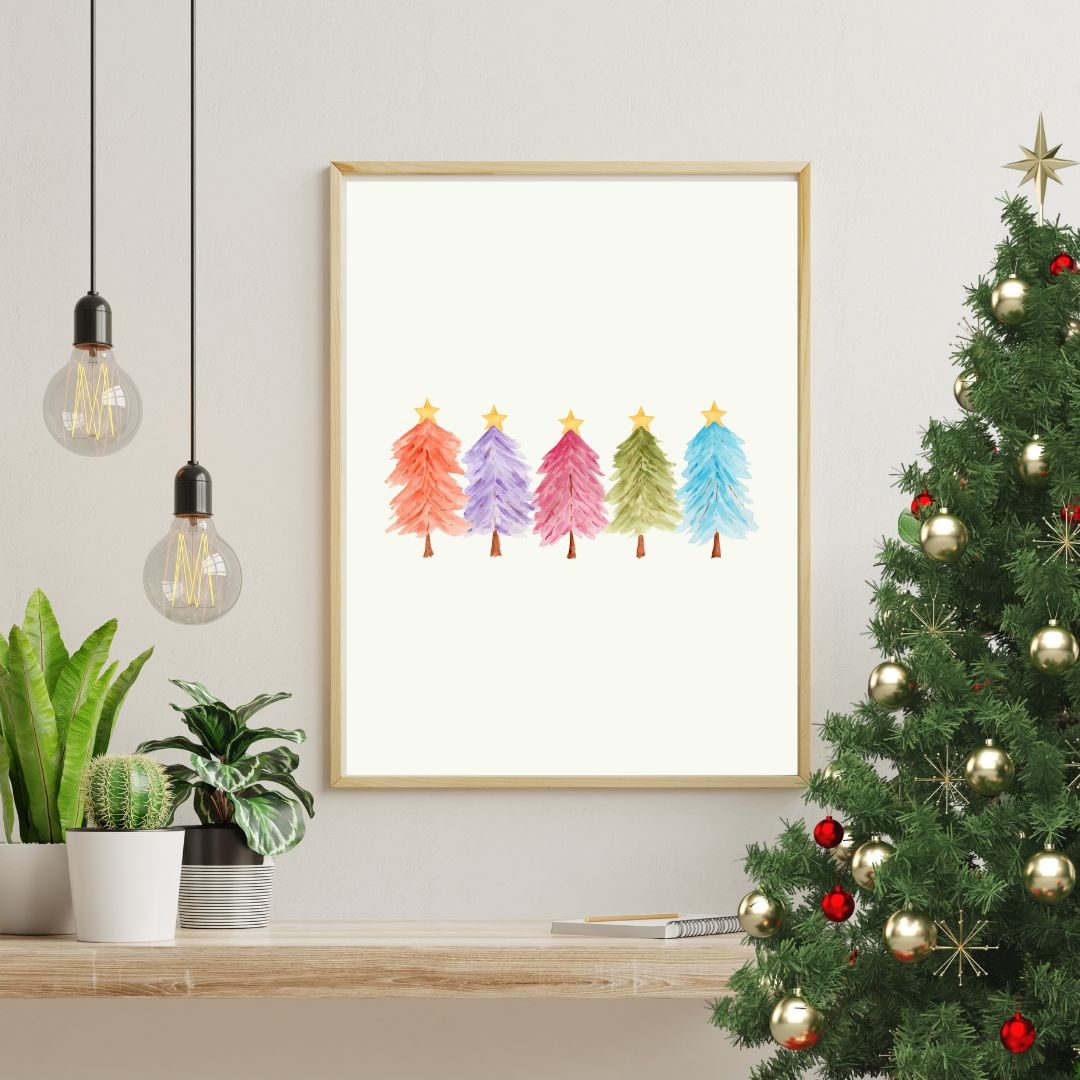 Rainbow Forest - Kerstposter met Kleurrijke Kerstbomen - DIGITALE DOWNLOAD