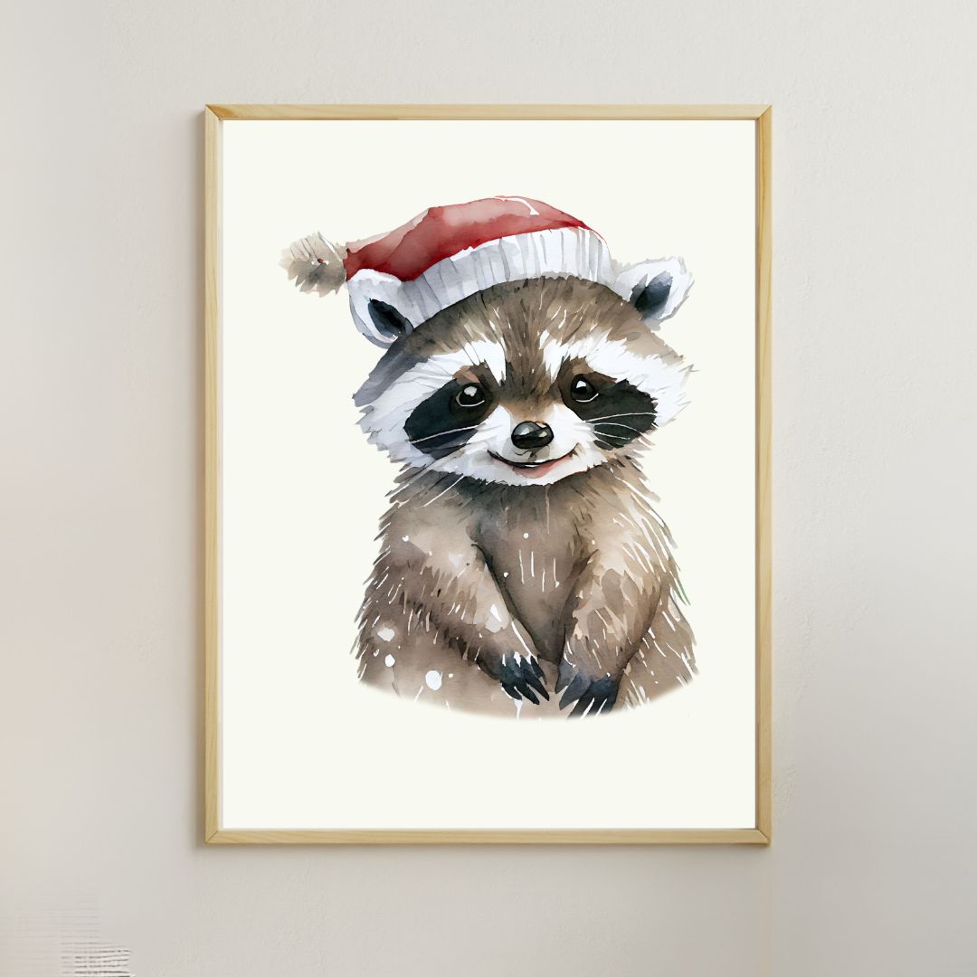 Baby Wasbeer - Kerstposter van schattig Kerst wasbeertje - Racoon - DIGITALE DOWNLOAD