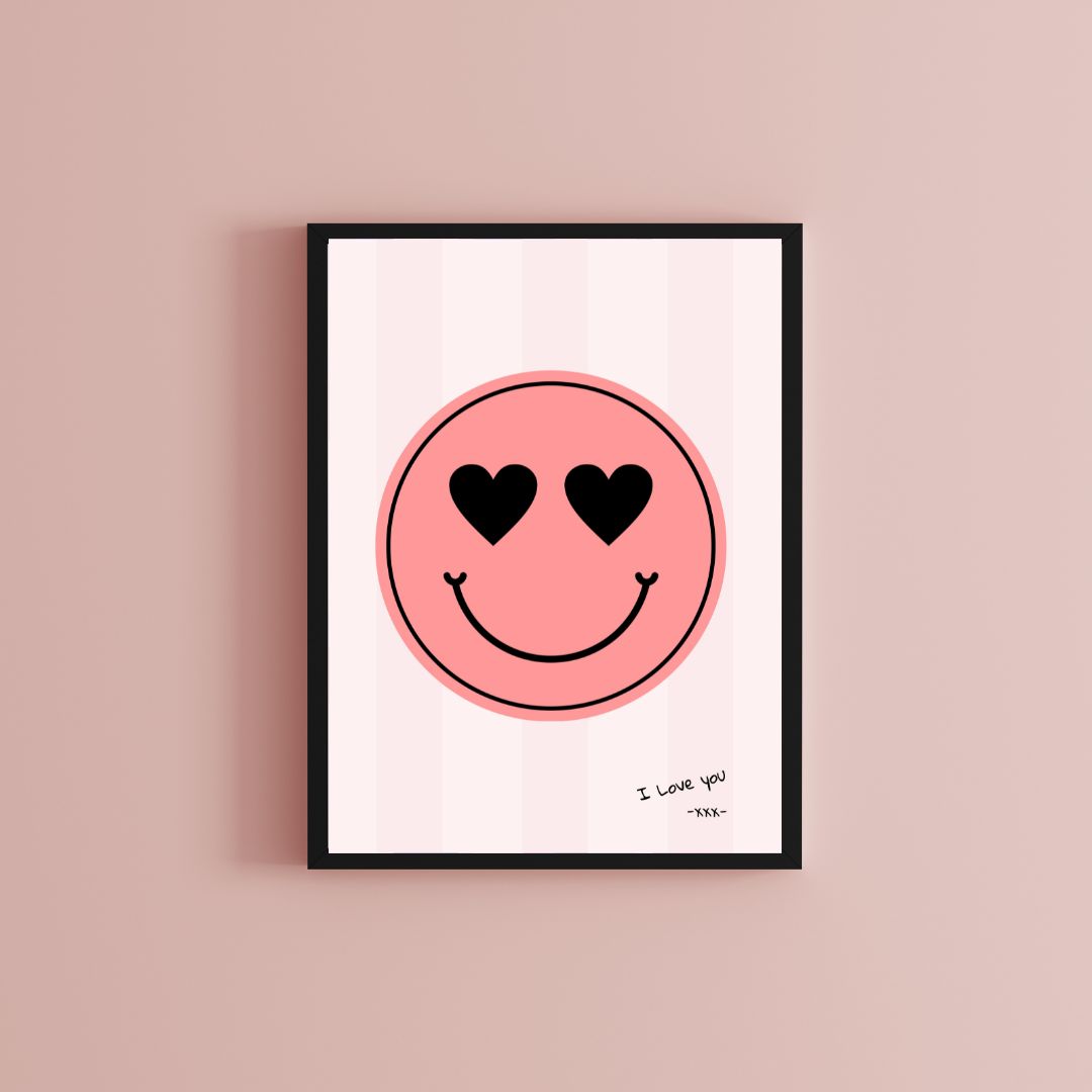 Happy Colours - Roze Smiley Poster - Love You - DIGITALE DOWNLOAD