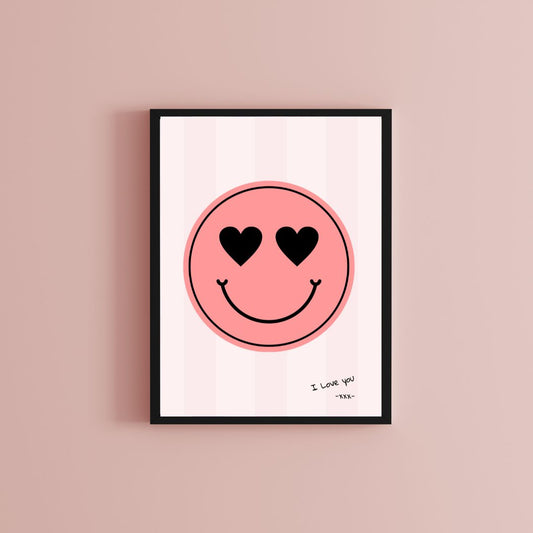 Happy Colours - Roze Smiley Poster - Love You - DIGITALE DOWNLOAD