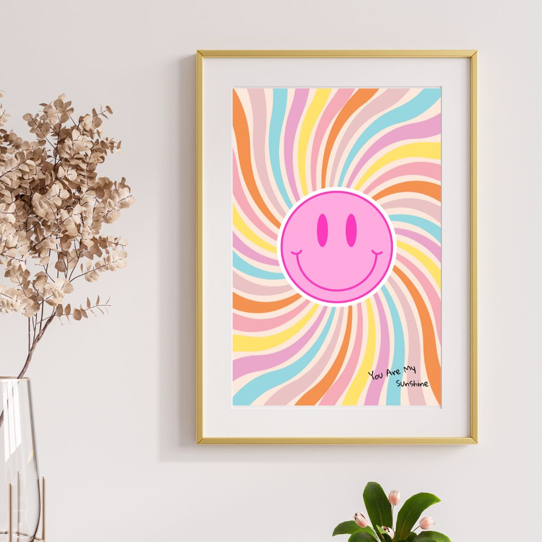 Happy Colours - Sunshine Poster - Roze Smiley - DIGITALE DOWNLOAD