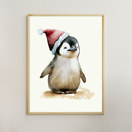 Baby pinguïn - Kerstposter van schattige pinguïn met Kerstmuts - DIGITALE DOWNLOAD